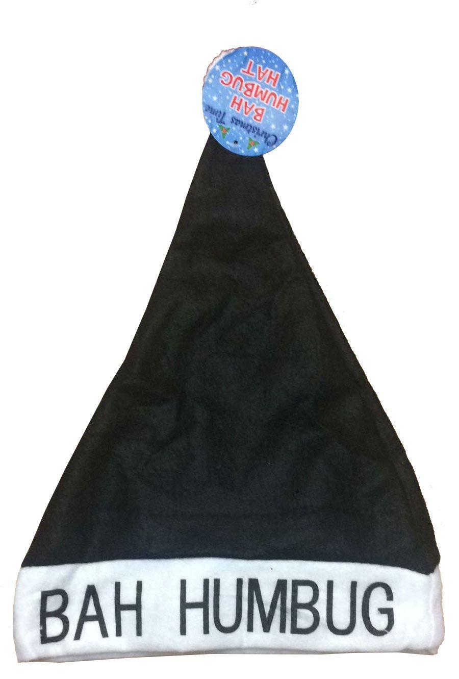 Black Santa Logo - Bah Humbug Black Santa Clause Hat Xmas Office Party Festive Costume