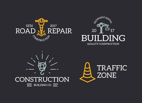 Vintage Construction Logo - Set of retro vintage construction logo or insignia, emblems, labels ...