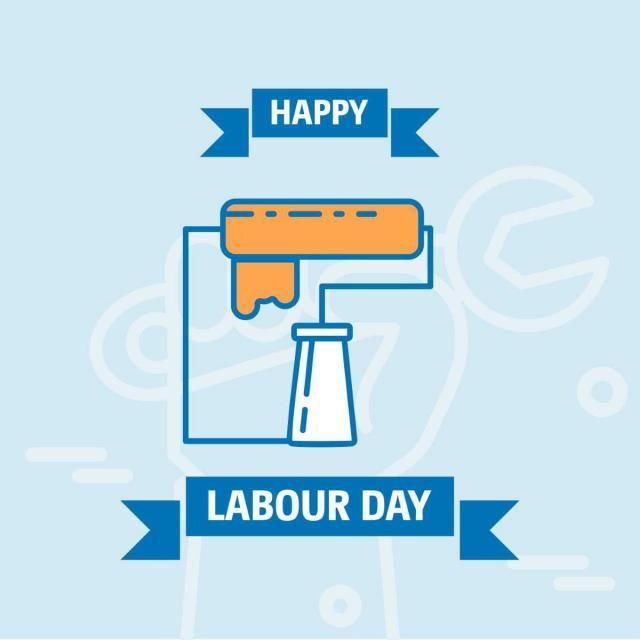 Vintage Construction Logo - Happy Labour Day Design With Vintage Theme Blue And Orange With