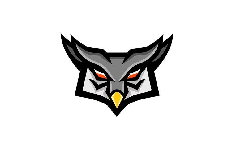 Owl Head Logo - Angry Horned Owl Head Front Mascot