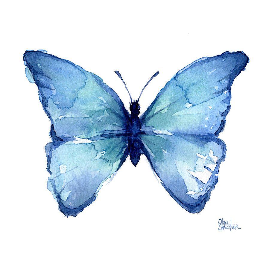 Blue Butterfly Logo - Blue Butterfly Watercolor Painting by Olga Shvartsur