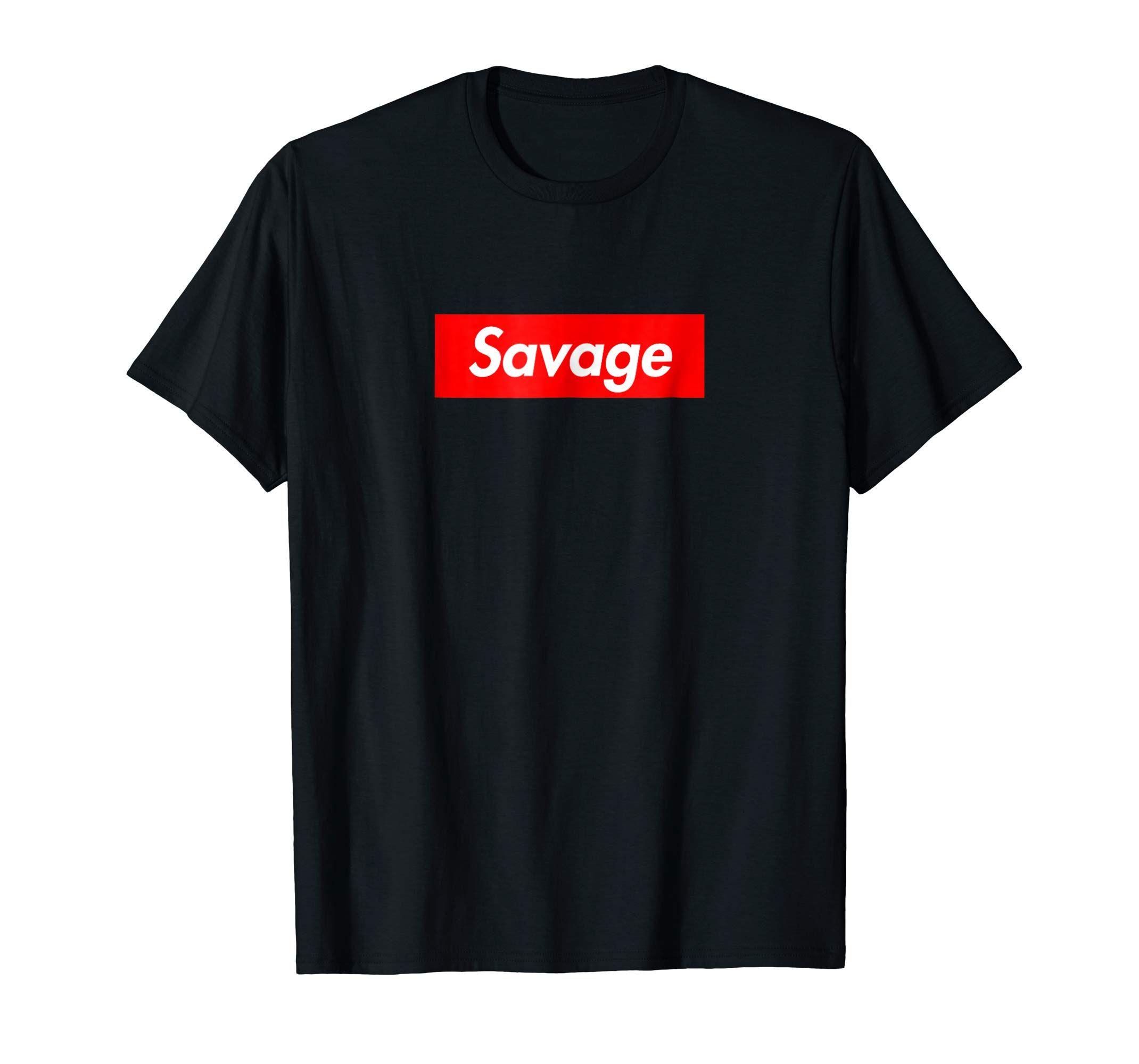 Red Savage Logo - Savage T Shirt Cool Red box logo: Clothing