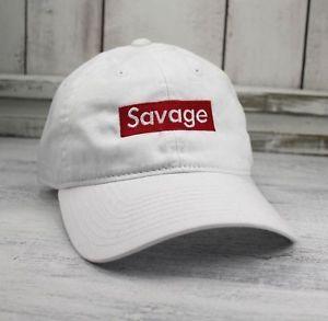 Red Savage Logo - Men's Hip hop White & Red Savage Box Logo Dad Hat | eBay