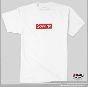 Red Savage Logo - SAVAGE RED BOX Logo T Shirt Hip Hop DJ Lit 21 Savage Fashion | eBay