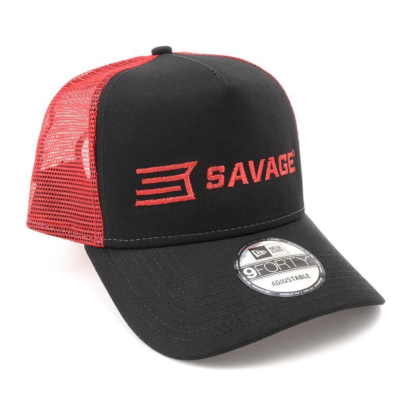 Red Savage Logo - BLACK TRUCKER HAT w/ RED SAVAGE LOGO | Savage Arms