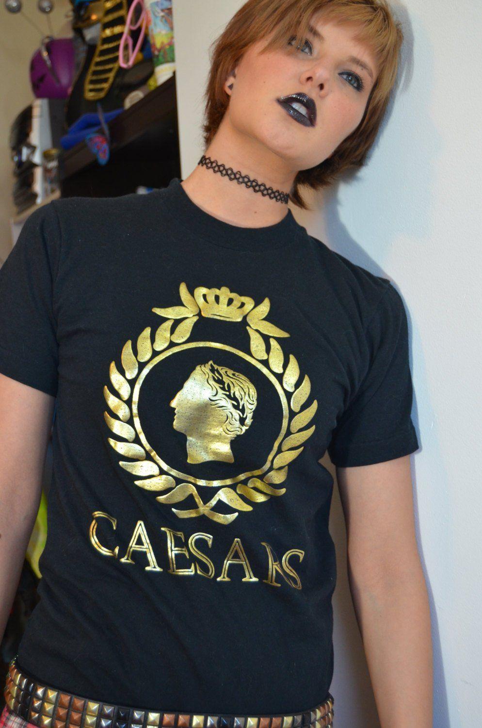 Casesar Palace Shirts Logo - Vintage 80s Caesars Palace T Shirt Tee, Rare Gold Foil Logo Print