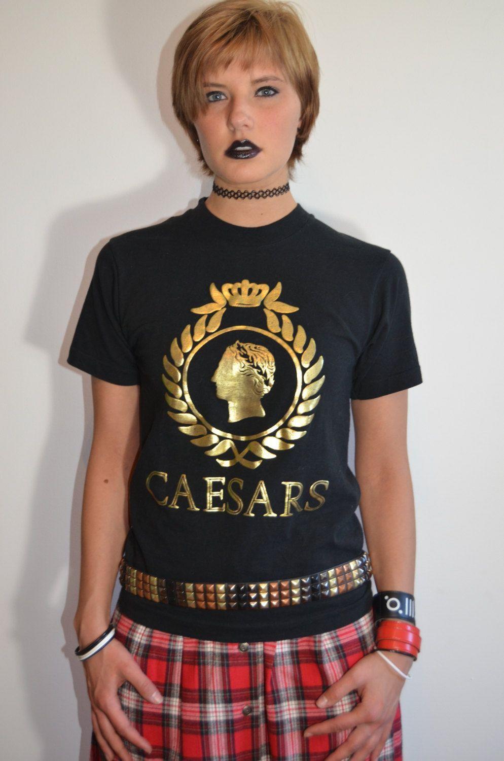 Casesar Palace Shirts Logo - Vintage 80s Caesars Palace T Shirt Tee, Rare Gold Foil Logo Print